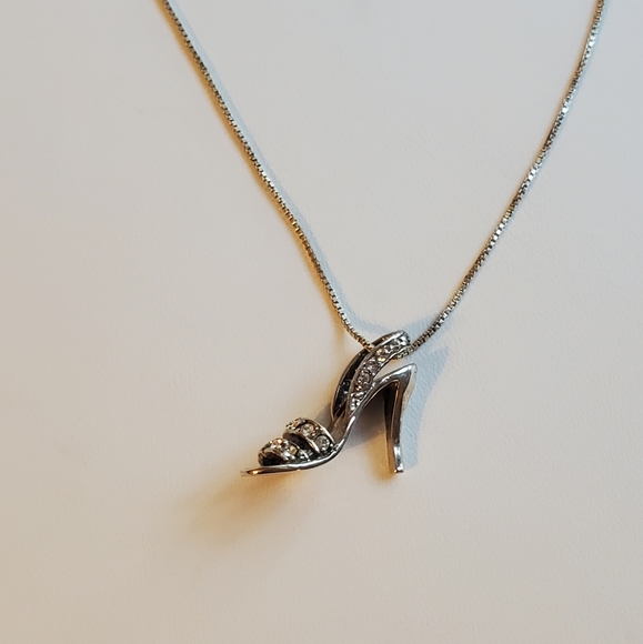 Enchanted Disney Cinderella 1/10 CT. T.W. Diamond Slipper  High Heel Cinderella Strap Sandle Pendant Necklace